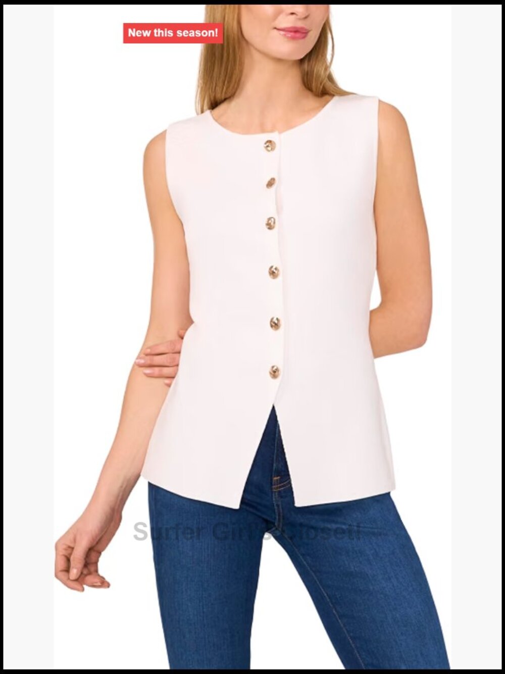 Sleeveless Crew Neck Button Down Knit Vest Womens Lightweight Viscose Top